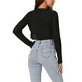 thumbnail image 3 of INSPIRE CHIC Women's Elegant Long Sleeve Crop Open Front Ruffle Trim Ribbed Knitted Cardigan M Black, 3 of 6