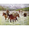 thumbnail image 2 of Rungius, Carl 32x25 Gold Ornate Wood Framed with Double Matting Museum Art Print Titled - An Easy Fording, 2 of 4