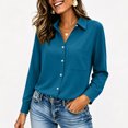 thumbnail image 4 of Yifymode Button Down Shirts for Women Long Sleeve Work Tops V Neck Shirts Dressy Casual Business Blouses with Pocket,Dark Blue M, 4 of 6