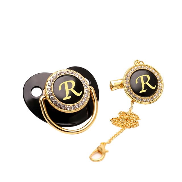 Xihbxyly Pinza para Chupete con Brillantes, Pinza para Pezón Personalizable con Inicial de Diamantes de Imitación, Chupete Brillante para Bebé, Ideal para Ocasiones Especiales, Bautizos, Bodas, Recié