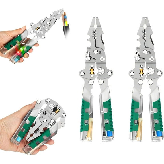 Electrical Pliers, 2026 Upgrade Folding Stylus Screwdriver Wire Stripper, 18 In 1 Foldable Wire Stripper, Built-In Voltage Tester Screwdriver for Cutting And Pulling Wires Cable (2*PCS)