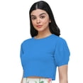 thumbnail image 2 of eloria Women's Casual Blouse Tops, Ruffle Puff Sleeve, Round-Neck Top Color: Blue | Size: L, 2 of 6