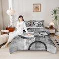thumbnail image 4 of Feelyou Adult Abstract Geometric Queen Comforter Set, Mid Century Minimalism Bedding Sets, Grey Stripes Circle Reversible Bedding Comforter Set, Luxury Bedroom Decor, 3 Pieces, 4 of 8