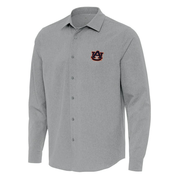 Men's Antigua Gray Auburn Tigers Exposure Woven Long Sleeve Button-Up Shirt