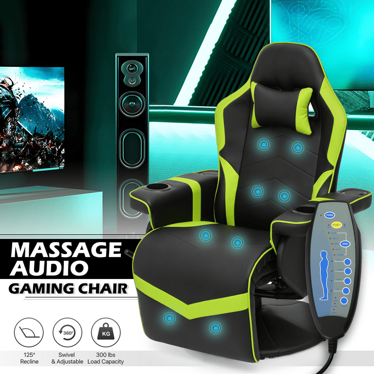 MoNiBloom Massage Video Game Chair, Recliner High Back Gaming Chair with  Lumbar Support & Footrest, Theater Seating with Speaker, Black