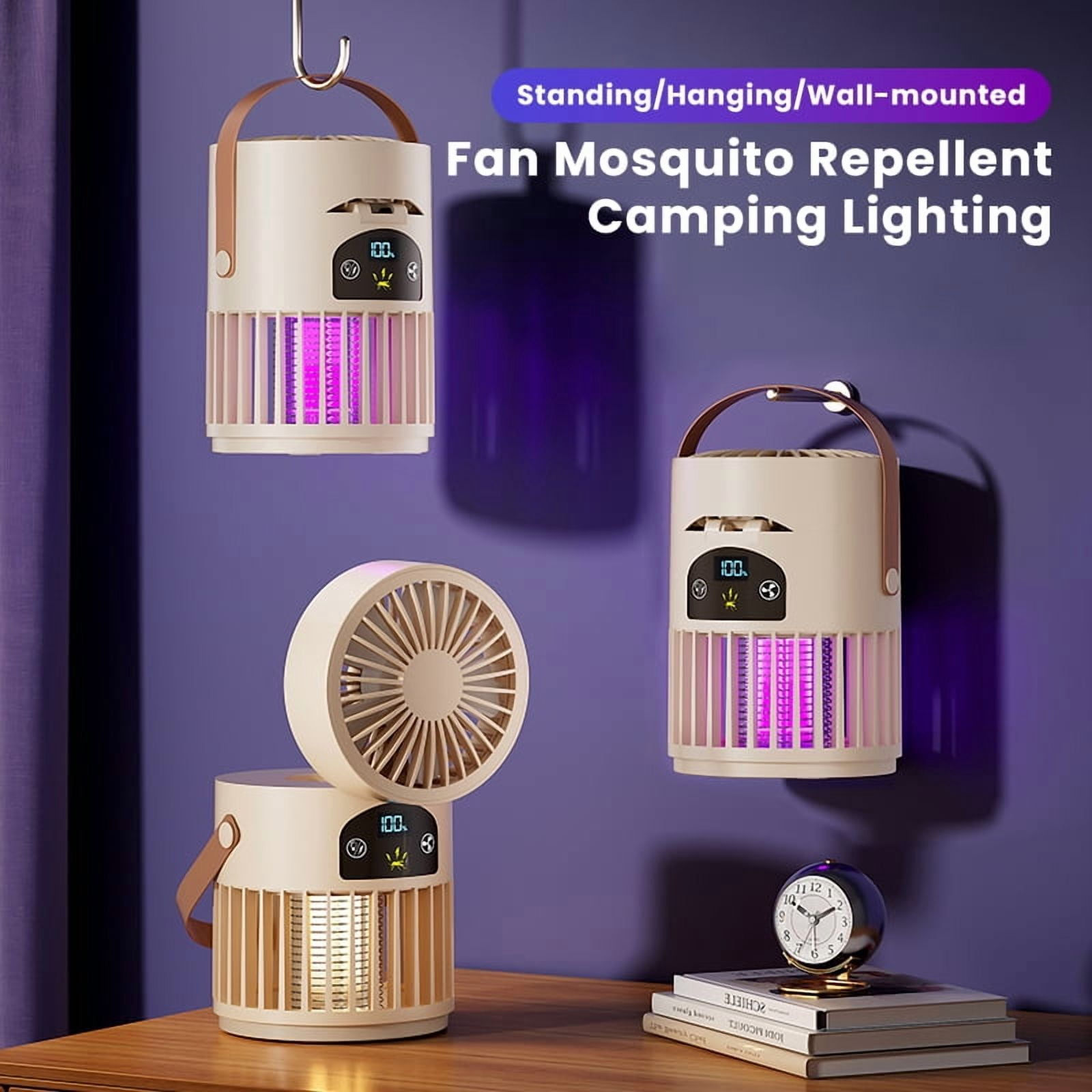 6-in-1 Portable Mosquito Killer Fan with 5 Wind Speeds, Multifunctional for Outdoor Camping & Home Use（Cream）