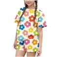 thumbnail image 2 of RKSTN Girls Ensembles pour Filles, T-Shirts à Col Rond à Manches Courtes à Imprimé Floral Coloré avec Shorts, Grande Enfant, Ensemble Pièce Two (Beige, 5-6 Ans), 2 of 6
