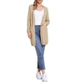 thumbnail image 2 of Suéter largo de cardigans de manga larga Inspire Chic para mujer, abierto al frente, ligero, tejido, talla S, color caqui, 2 of 6