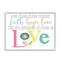 Stupell Industries Faith Hope Love Whimsical Floral Graphic Art White Framed Art Print Wall Art, Design by Alli Rogosich