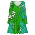 thumbnail image 3 of Tiki Garden Wall Green Long Sleeve Dresses For Women Vintage Elegant Party Dress Oversized V-neck Dress S-8XL, 3 of 7