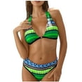 thumbnail image 1 of Bikini sin espalda con estampado de punto de bloque de color sexy para mujer Traje de baño de dos piezas Traje de baño Conjunto de ropa de playa Fridja  nalpqowj20730, 1 of 9