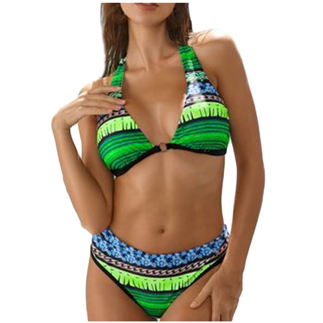 Bikini sin espalda con estampado de punto de bloque de color sexy para mujer Traje de baño de dos piezas Traje de baño Conjunto de ropa de playa Fridja nalpqowj20730