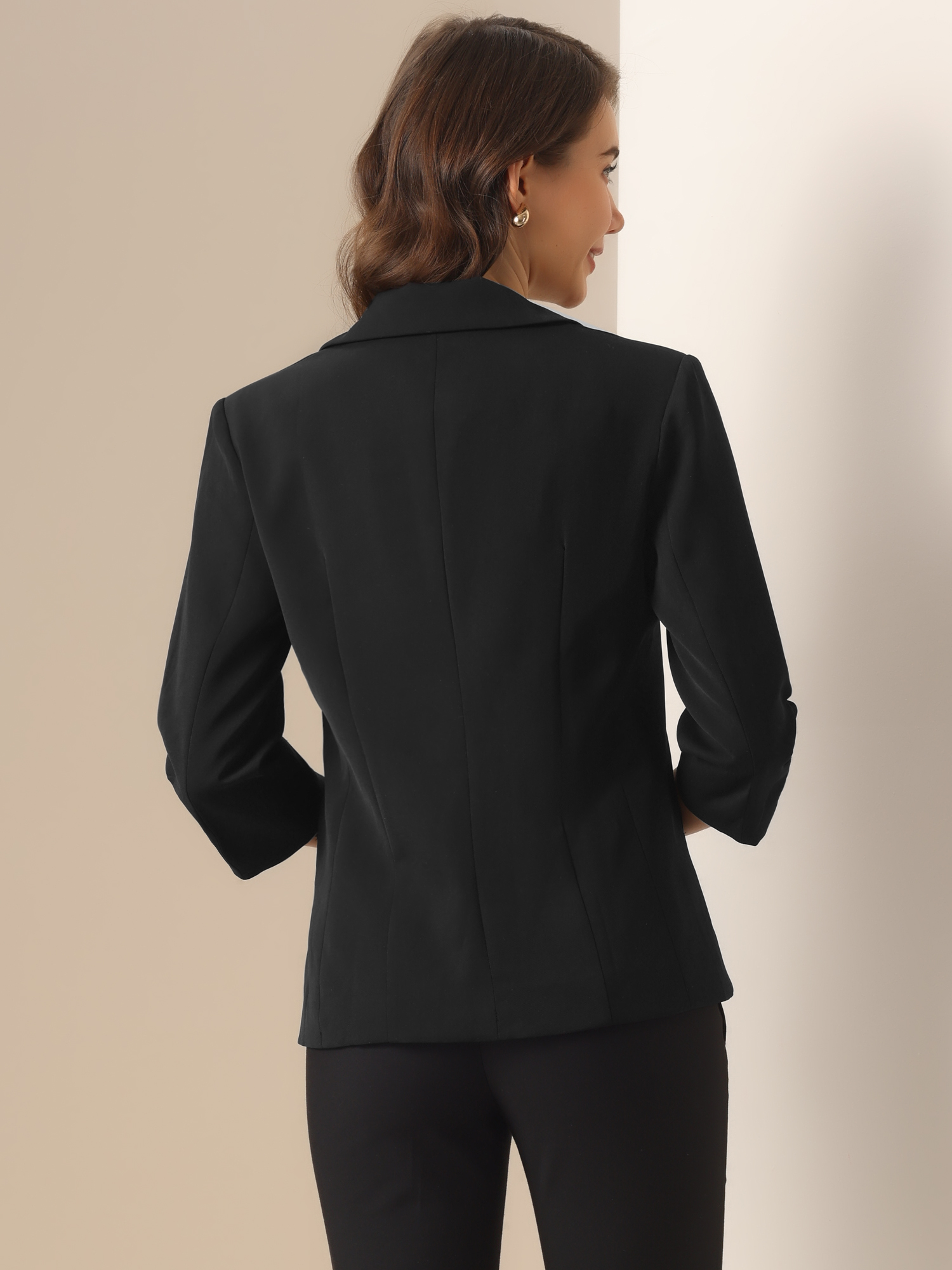 DARING DIVA Women's Open Front Casual 3/4 Sleeve Blazer for Work Outfits XS Black