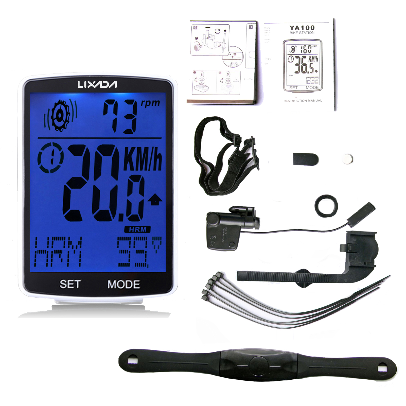 LIXADA 3 in 1 Wireless Bike Computer Multi Functional LCD Screen Bicycle Computer with Heart Rate Sensor Mountain Bike Speedometer Odometer IPX7 Waterproof Cycling Measurable Temperature Sto - image 1 of 7