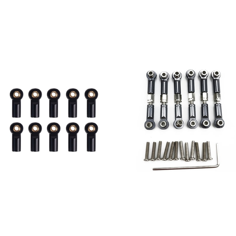 10Pcs Metal Link Tie Rod End Ball Joint for AXIAL SCX10 D90 Black