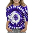 thumbnail image 3 of Feancey Cute Tops for Girls 3/4 Sleeve Round Neck Blouse Dressy Trendy Tie Dye Graphic Tees Teen Girl Casual Loose T-Shirts Blue 3 Years, 3 of 6