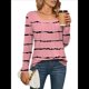 thumbnail image 3 of Camiseta Tipo Túnica de Larga con Cuello Cuadrado para Mujer, Holgada, de Cintura Alta, Estampada, para Otoño Rayas Negras S, 3 of 10