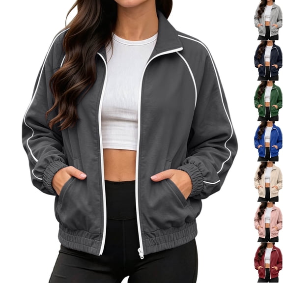 Husipze Womens Track Jacket Lightweight Stand Colla Full Zip Long Sleeve Athletic Coat Casual Sport Outerwear Dark Gray S