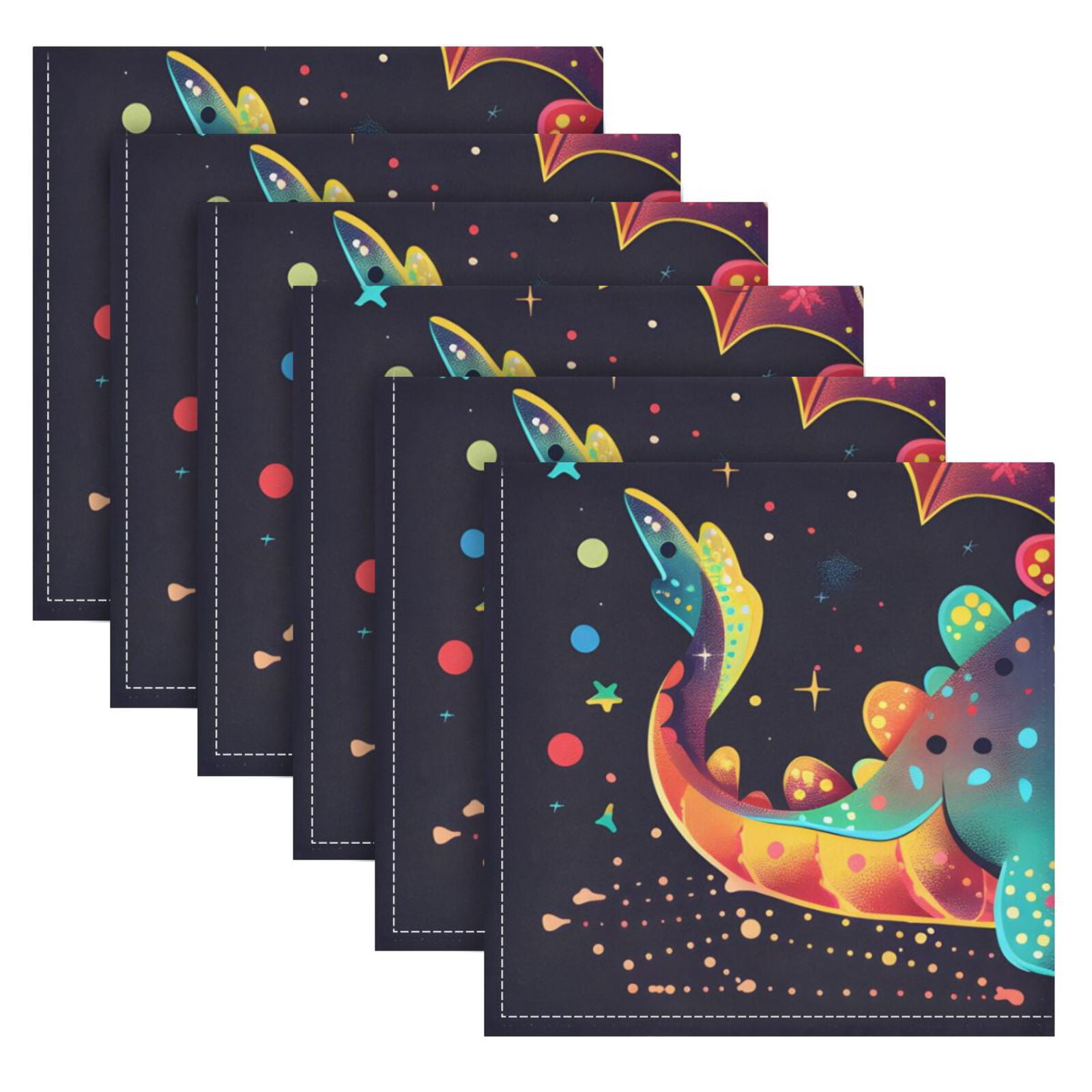 JSTEL Cute Dragon Baby Cartoon Cloth Napkins Set of 6, 20x20 Inch Washable and Reusable Napkin for Decoupage Dinner Party Everyday Use
