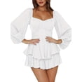 thumbnail image 3 of [Ruffle Jumpsuit] Long Sleeve Ruffle Women's Jumpsuit - Lantern Layer Tie Mini Short Romper, 3 of 4