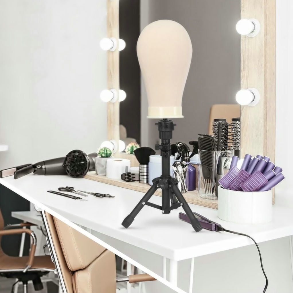 RYHAIR 22 inches Canvas Mannequin Head with Tripod Stand Wig Cap T Pins Rat Tail Comb and Hairpins for Wig Making Practice Styling Training Display
