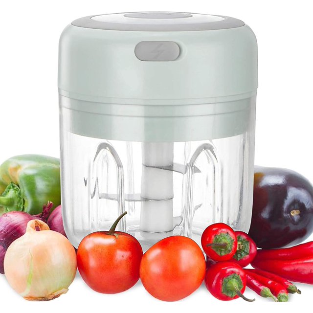 Picadora eléctrica, picadora múltiple, cortador de cebolla y ajo, picadora de carne de fruta con carga USB de 250ml TUNC Sencillez
