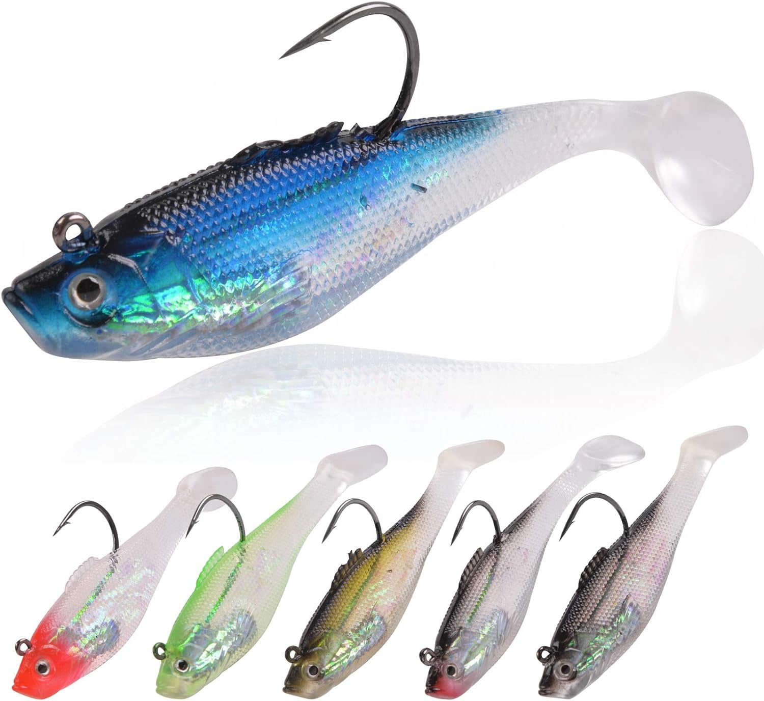 INFISHCEO 25Pcs Soft Plastic Fishing Lures - Paddle Tail Swim Baits With Jig Heads For Bass & Trout - View #12