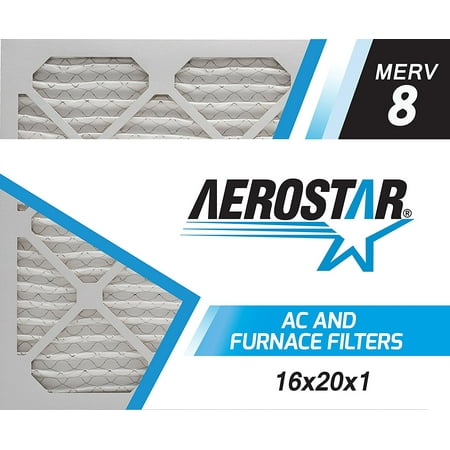 Aerostar Pleated Air Filter, MERV 8, 16x20x1, Pack of 6, Made in the USA