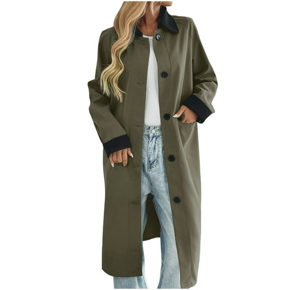 Fall Jacket Women Sevevn Womens Long Trench Coat Single Breasted Oversized Windproof Classic Lapel Fall Overcoat