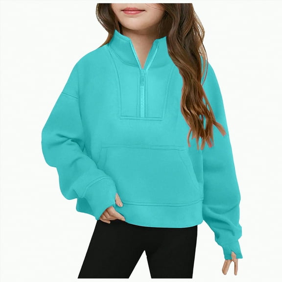 TOWED22 Girls Half Zip Sweatshirt Fleece Quarter Zip Pullover Sweatshirts with Thumb Hole Fall Clothes for Teen Girls(Sky Blue,11-12 Years)
