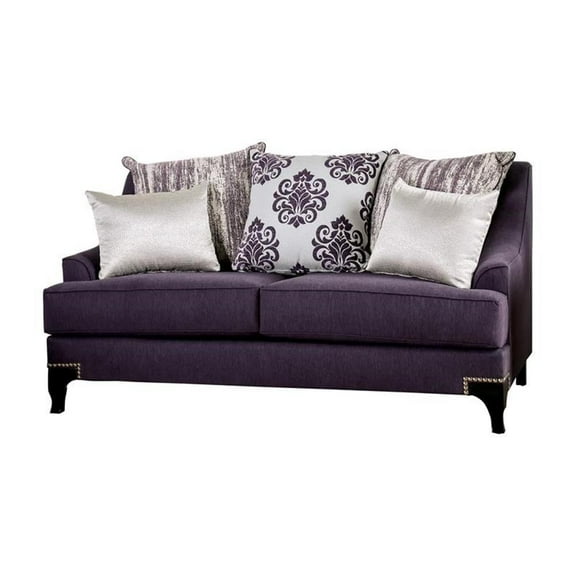 Furniture of America Allyson Transitional Chenille Loveseat in Purple