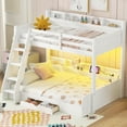 thumbnail image 6 of Harper & Bright Designs Twin over Full Bunk Bed with Storage, LED Lights & Charging Station, Wood Bunked Bed Beside Shelves for Bedroom, White, 6 of 17
