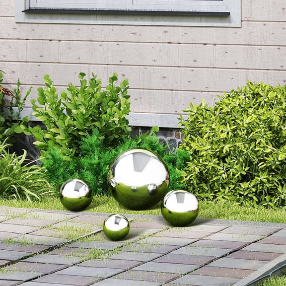 WEAVILUX Set of 6 Stainless Steel Garden Gazing with Mirror Finish, Outdoor Decorative Spheres for Yard and Garden Decor