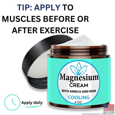 Magnesium Cream Cooling with Dead Sea Minerals – Fast Absorbing Topical Body Lotion – Lightweight, Non-Greasy Skin Moisturizer – Made in USA - Menthol Scent