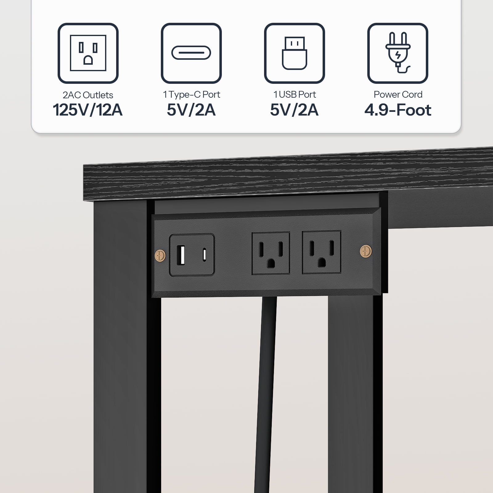 HOOBRO Adjustable Length and Charging Station L-Shaped Pub Tables, Black