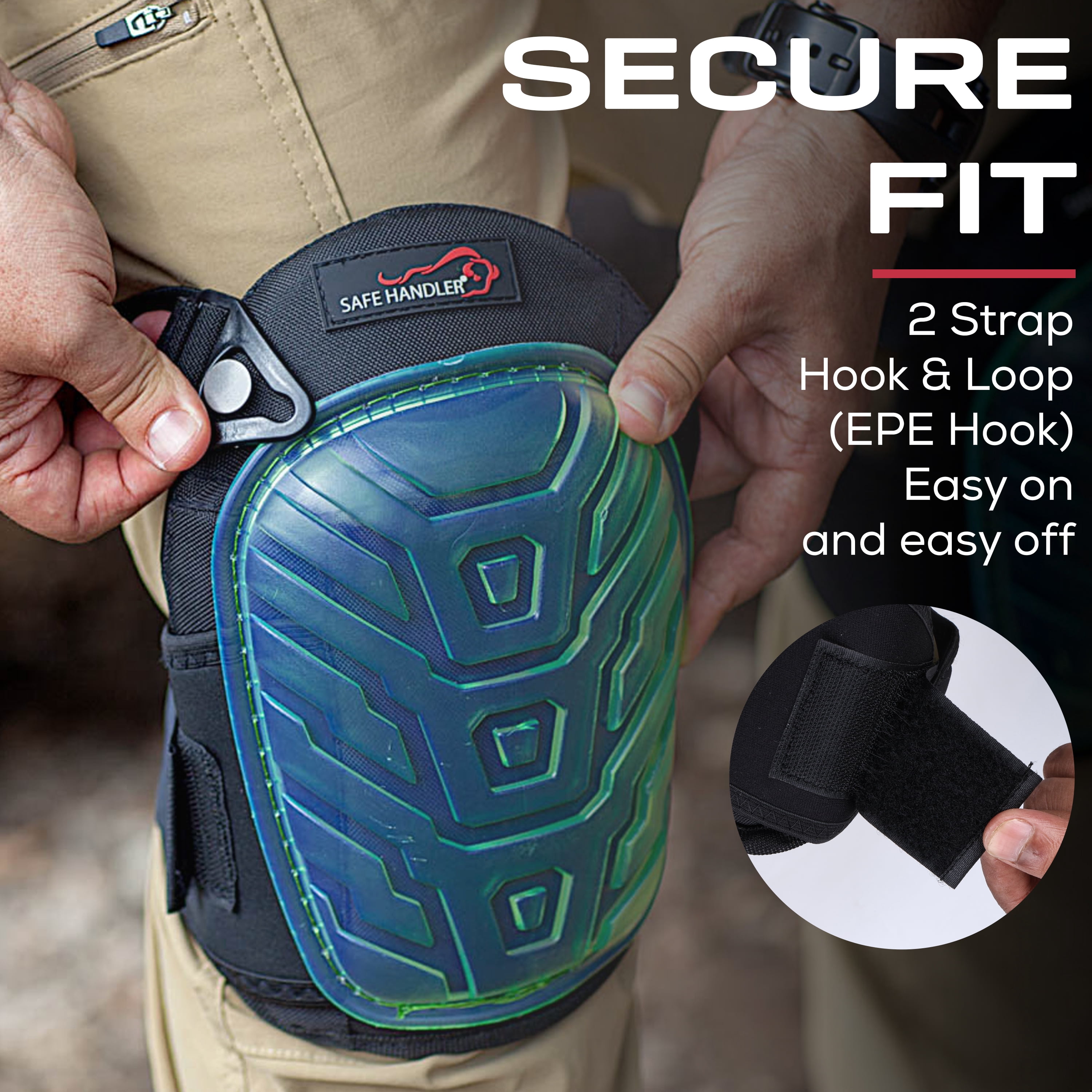 Safe Handler Heavy Duty Work Gel Knee Pads  with Foam Cushion, Adjustable Straps & Hard Cap for Construction