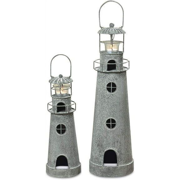 Rustic Americana Lighthouse Tea Light Candle Holders, Set of 2