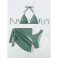 thumbnail image 3 of SEARIPE Women 3 piece Swimwear Halter Triangle Bikini Swimsuit With Beach Skirt Dark Green S, 3 of 5
