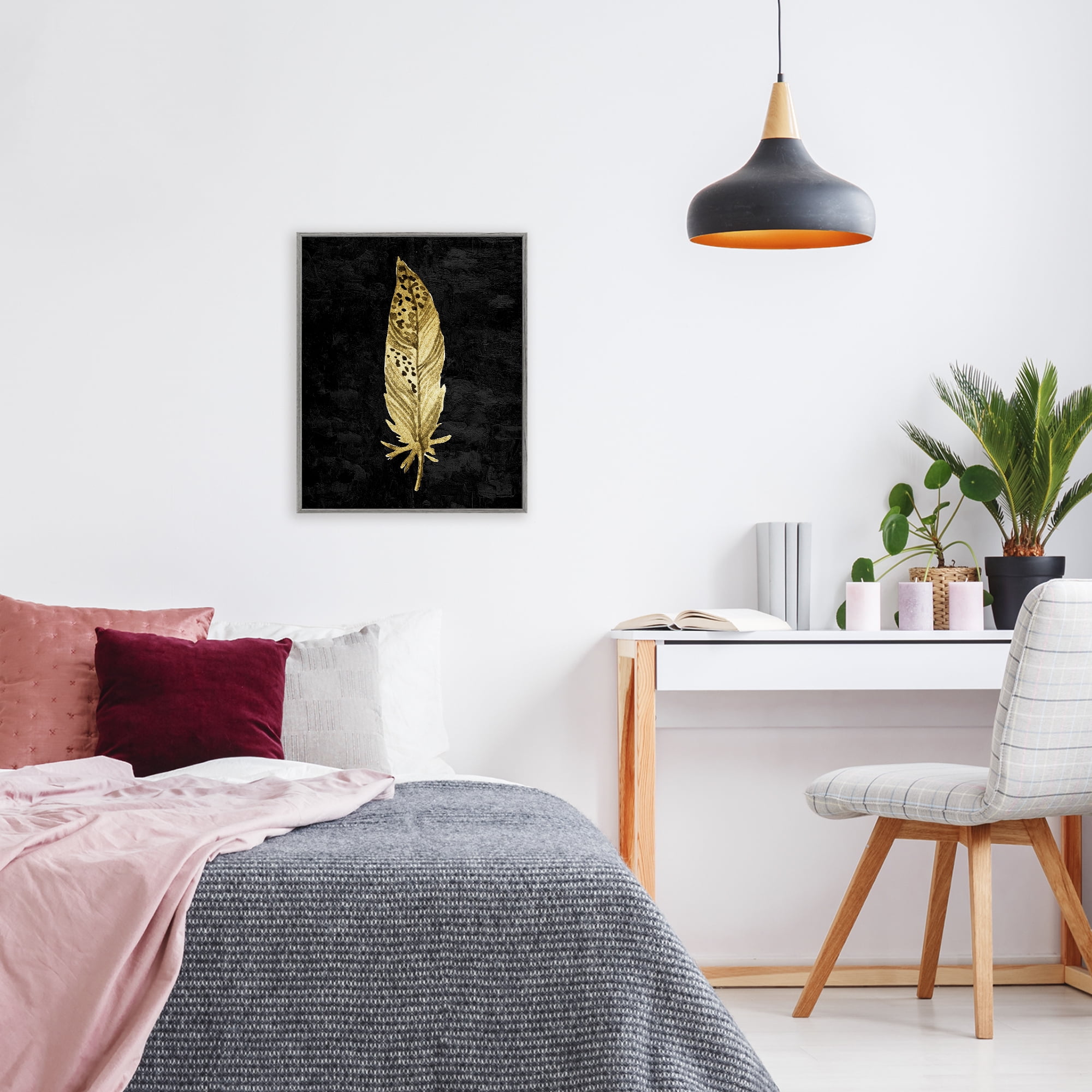 Speckled Feather on Black Gray Framed Giclee Art, design by Kim Allen