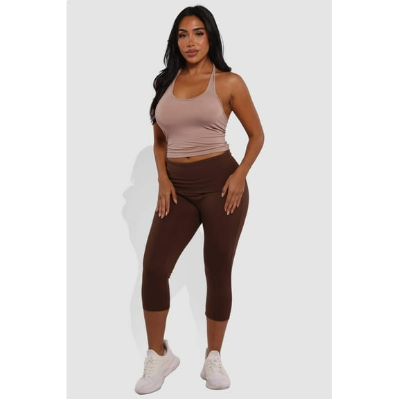 Pillowy Soft Fold Over High Waist Leggings - Chocolate Brown