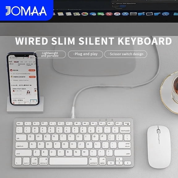 Jomaa Ultra Slim Portable Wired Keyboard Illuminated Keyboard Plug And Play Supports Multi-Device 78-keys Keyboard