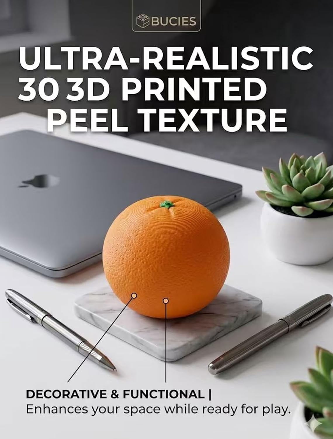 3D Printed Citrus Chain Link Fidget Ball – Stress Relief Twist Ball for Adults, Portable Sensory Sphere for Office Desk & Home Decor, Anxiety Relief Focus Tool (RL 2 PCS)