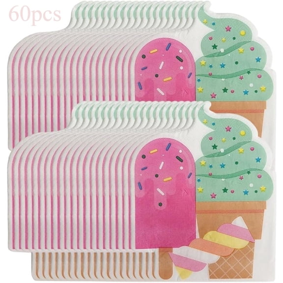 Ice Cream Napkins 60pcs Colorful Paper Napkins Summer Party Supplies for Birthday Cream Popsicle Theme Party Decoration