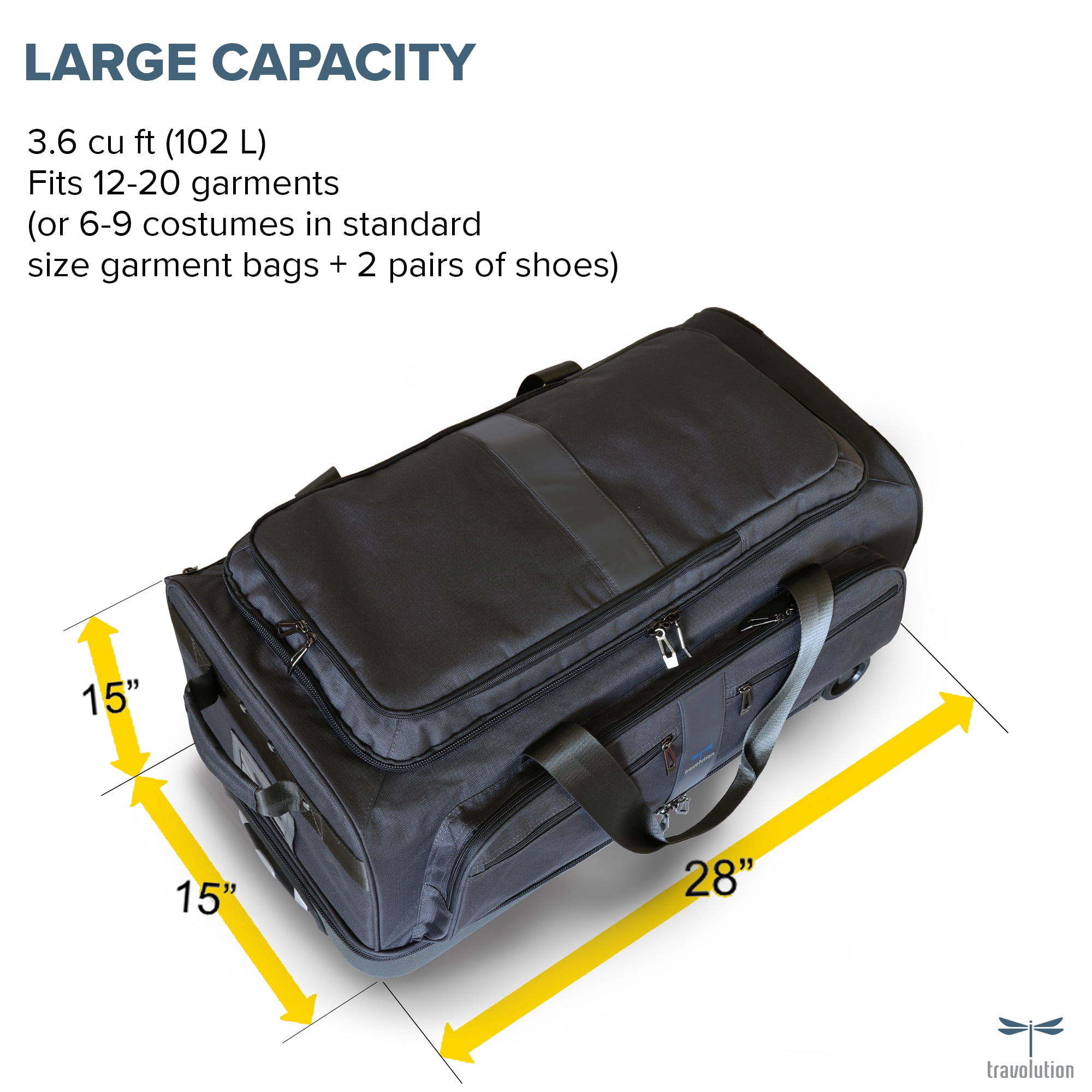 Travolution Unisex 28" Collapsible Travel Duffel Bag, Black
