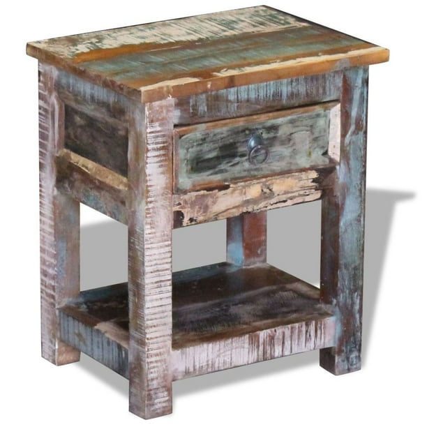 Side Table With 1 Drawer Solid Reclaimed Wood 17 X13 X20 Com Drawer Solid Reclaimed Wood, Reclaimed Wood Side Table With Drawer