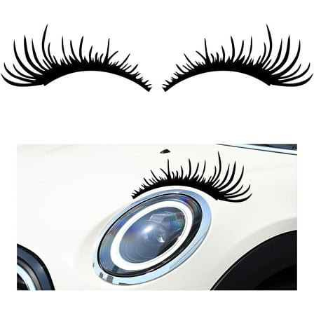 2 PCS Car Headlight Eyelash Stickers, Cute Fake Eyelashes Decal for Bumper Auto Body Window, Waterproof Reflective PET Charming Eyelash Sticker Funny Decor for Car SUV Truck (Black)
