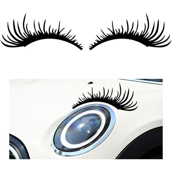 2 PCS Car Headlight Eyelash Stickers, Cute Fake Eyelashes Decal for Bumper Auto Body Window, Waterproof Reflective PET Charming Eyelash Sticker Funny Decor for Car SUV Truck (Black)
