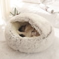 thumbnail image 6 of Soft Plush Round Pet Bed Anti-Slip Bottom Bed Autumn Winter Indoor Warming Bed for Small Medium Dog/Cat 50X50CM GRAY LONG PLUSH, 6 of 8