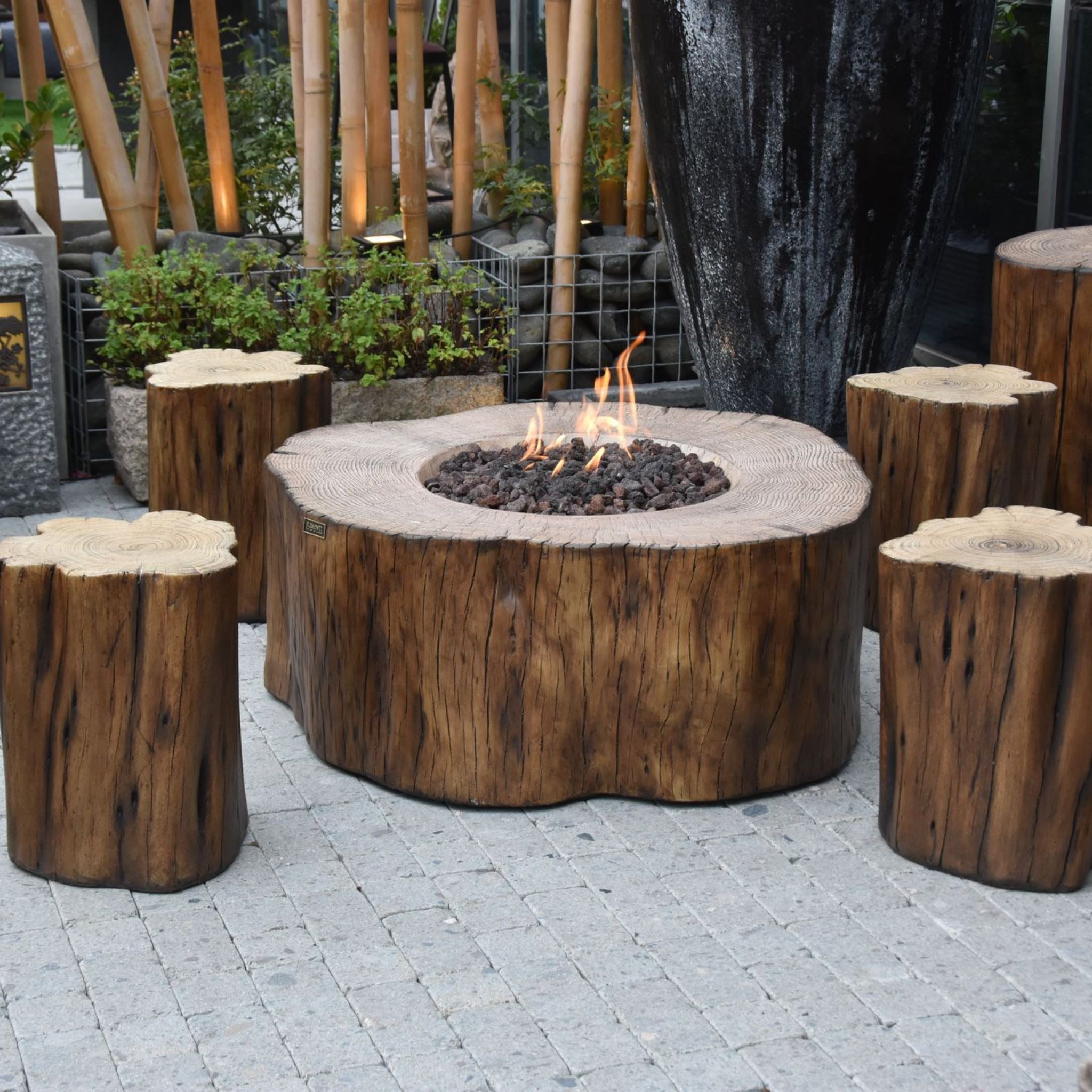 Elementi | Manchester Fire Pit Table Concrete Red Wood Design Liquid Propane Gas| OFG145RW-LP