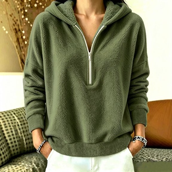 ClodeEU Women's Half Zip Hooded Reversible Fleece Long Sleeve Sweatshirt ,Casual Pullover Top ,Women's Plus L